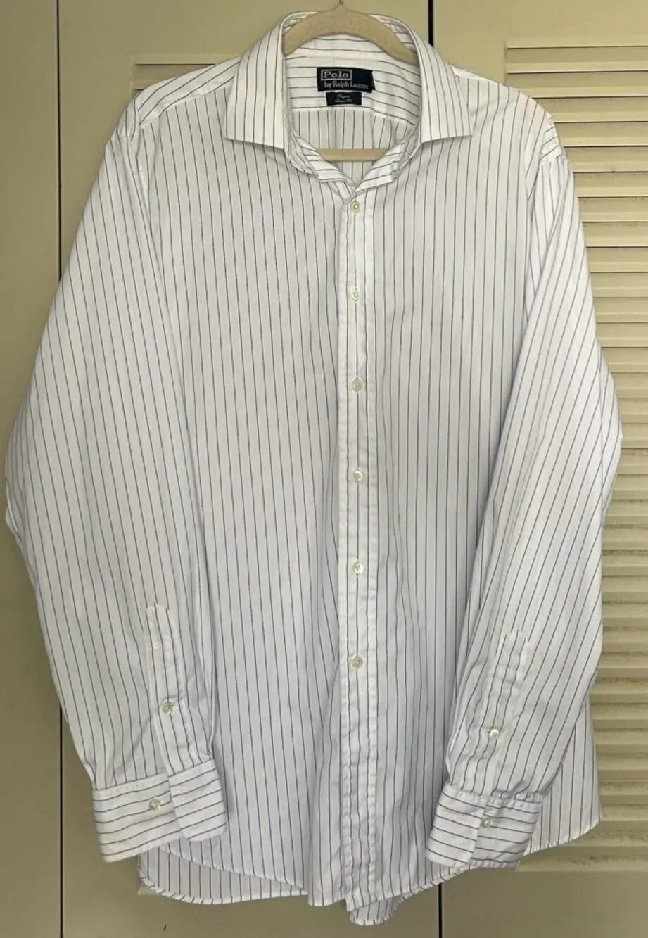 Vintage Polo Ralph Lauren Dress Shirt White Blue Pinstripe 17 XL Classic Fit